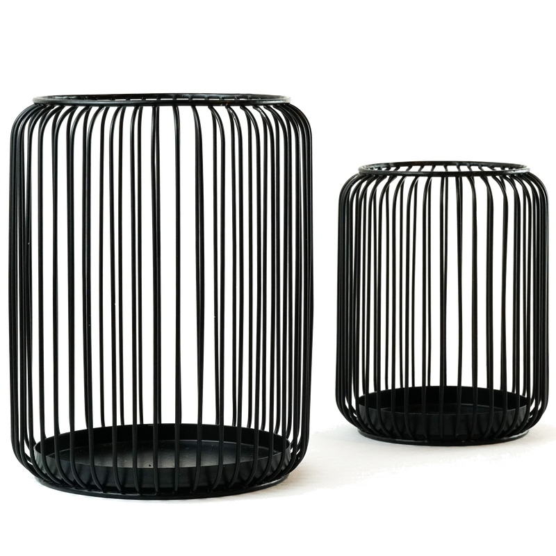 Windlicht 2er Set | Kerzenständer Metall Schwarz