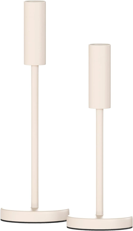 Kerzenhalter 2er Set | Für Stabkerzen und Spitzkerzen (Creme)