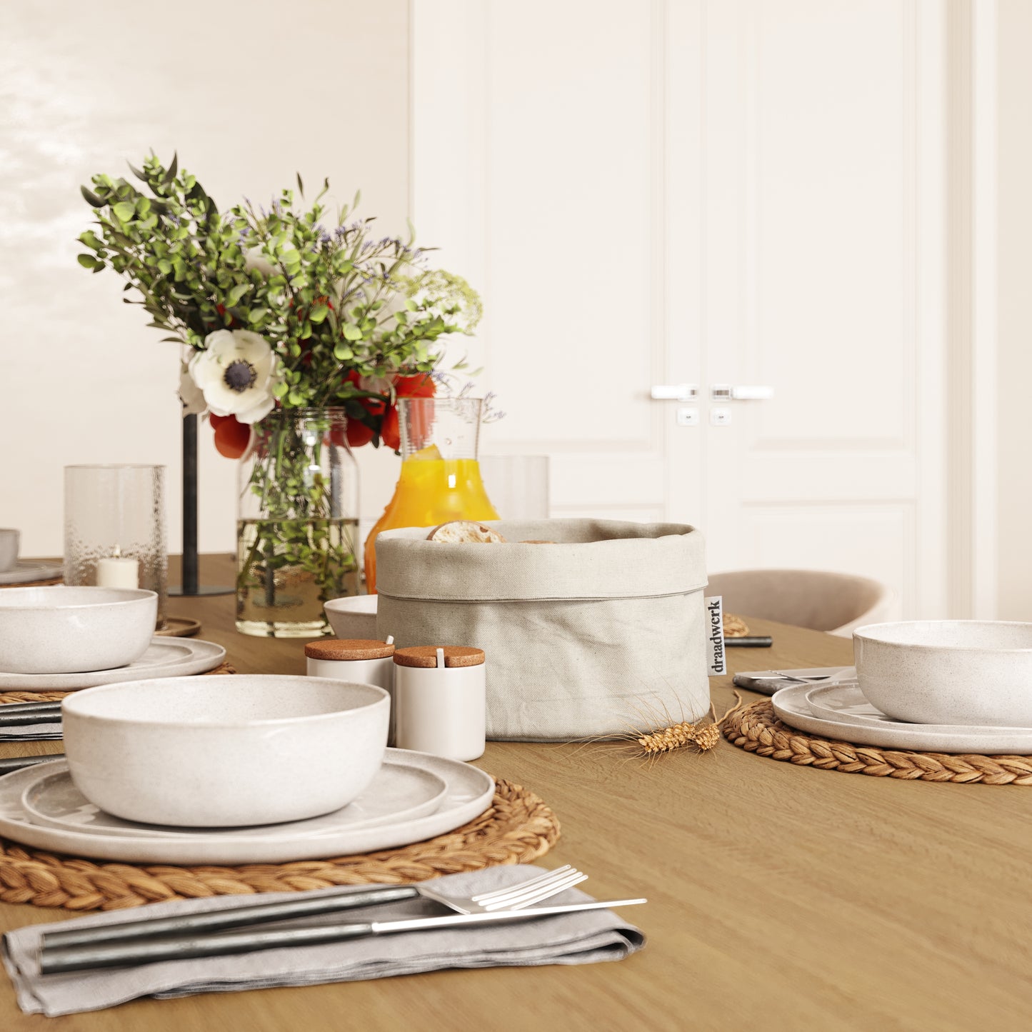 Brotkorb Stoff | Brötchenkorb | Aufbewahrungskorb Nature/Beige