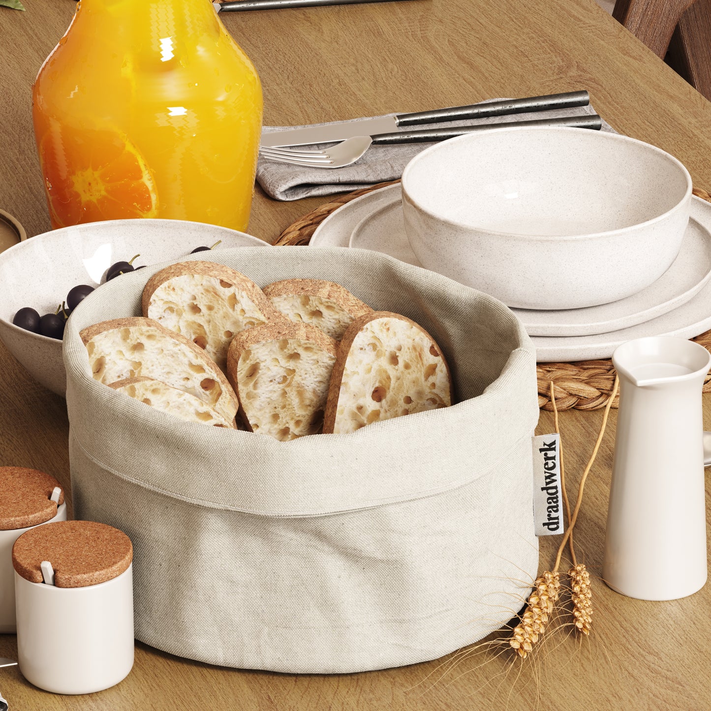 Brotkorb Stoff | Brötchenkorb | Aufbewahrungskorb Nature/Beige