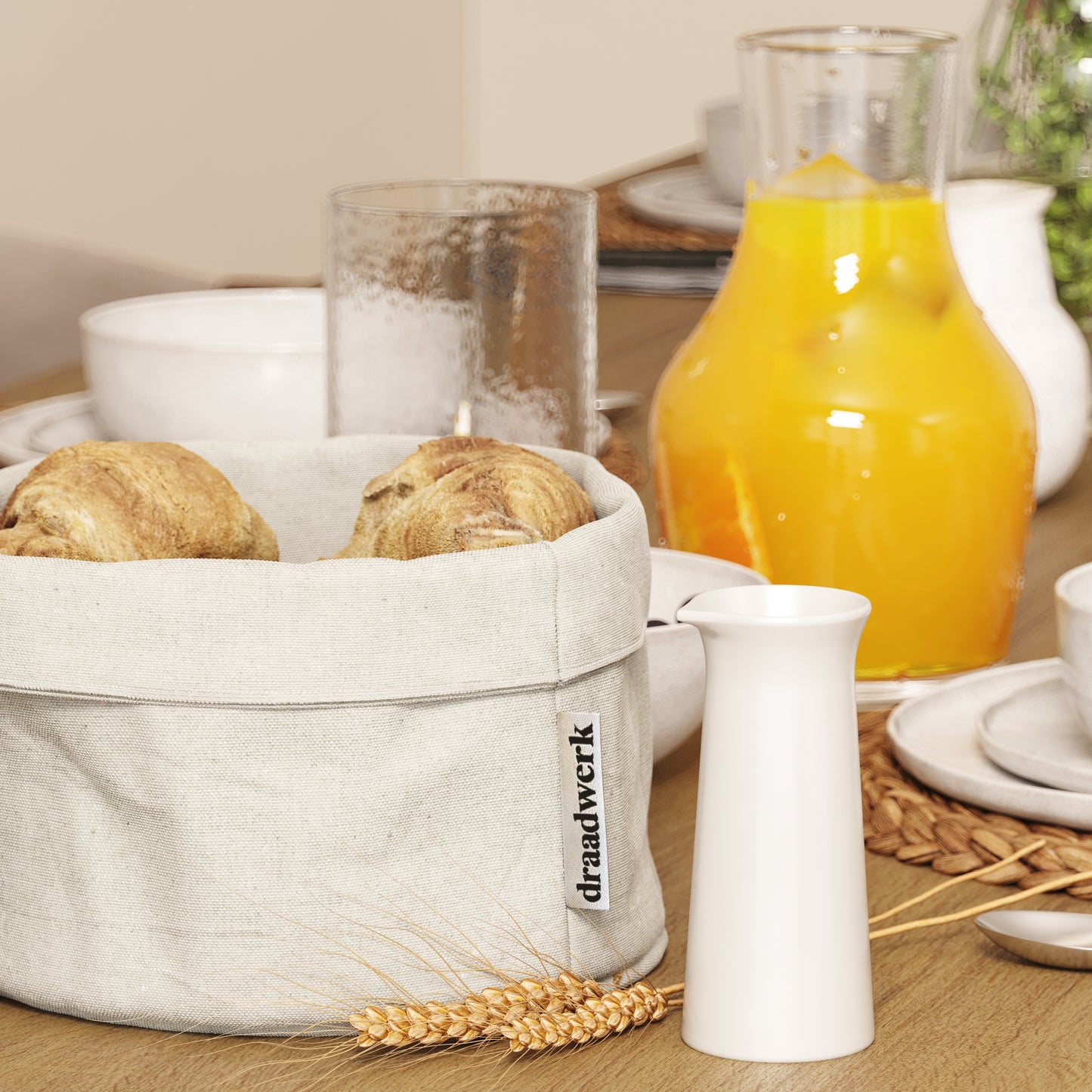 Brotkorb Stoff | Brötchenkorb | Aufbewahrungskorb Nature/Beige
