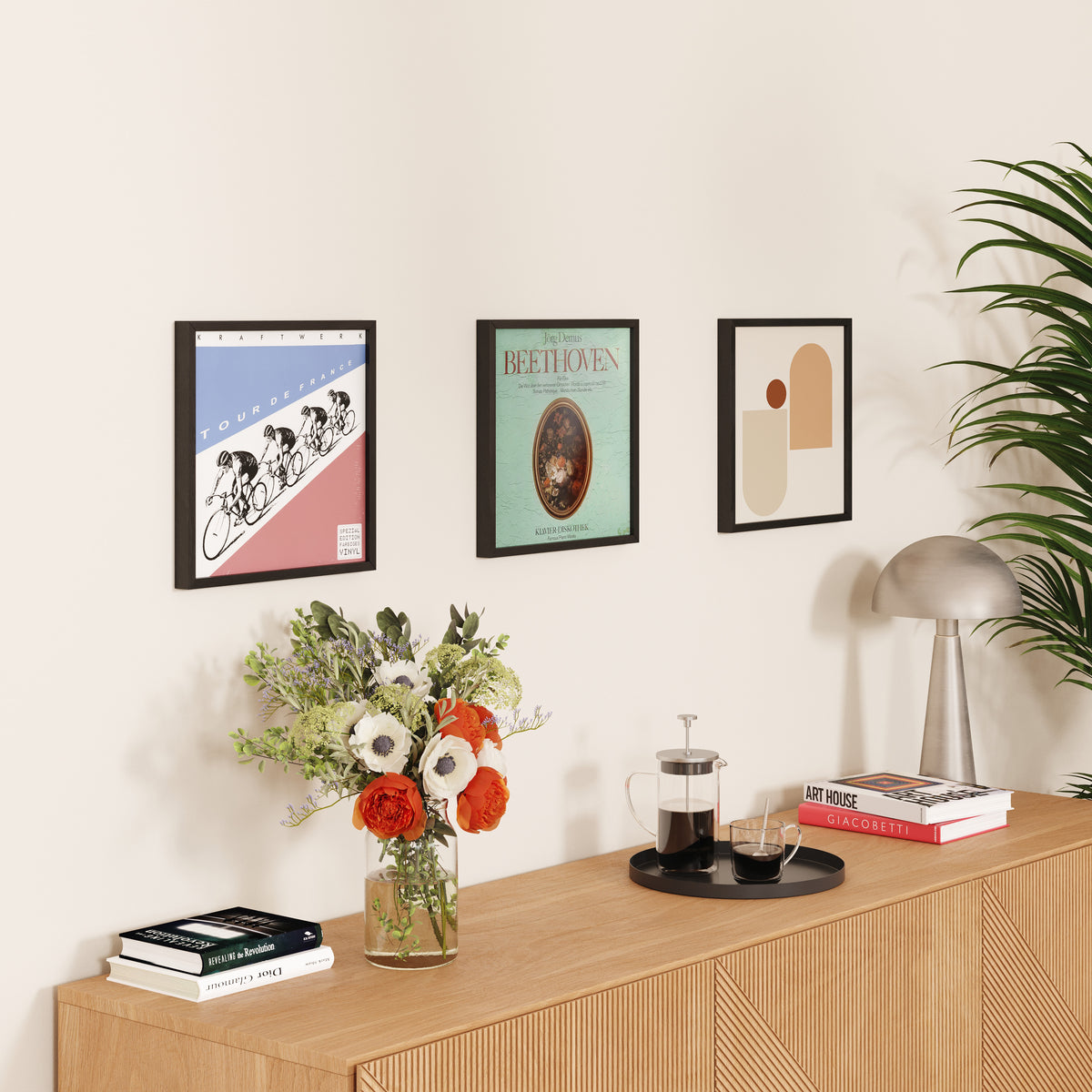 Schallplatten Rahmen Wand 3er-Set | Schallplattenrahmen aus Holz | Vinyl Rahmen Schwarz