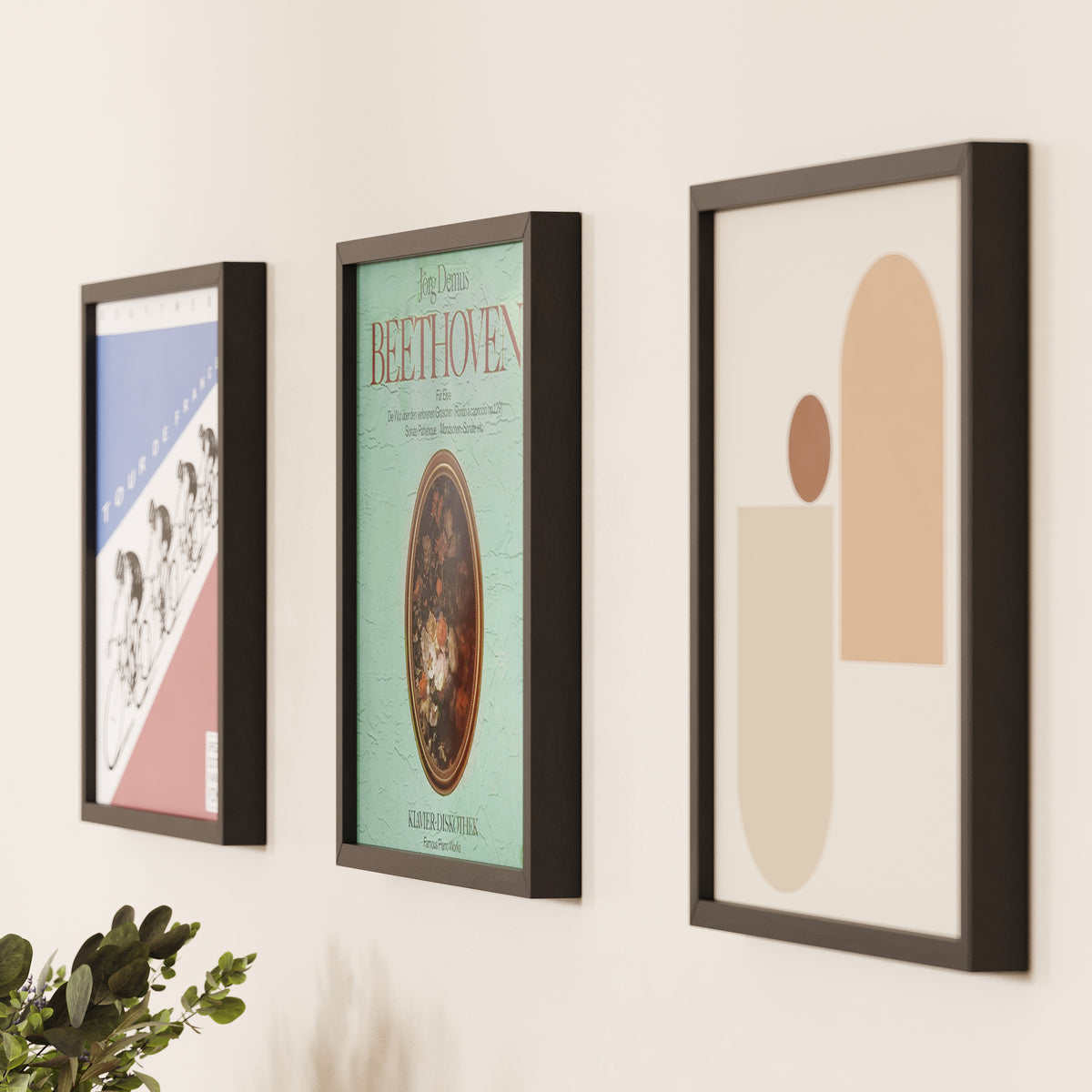 Schallplatten Rahmen Wand 3er-Set | Schallplattenrahmen aus Holz | Vinyl Rahmen Schwarz